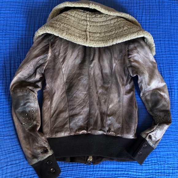 SWORD DISTRESSED AVIATOR MOTO LEATHER JACKET ITALY SIZE XS - Picture 5 of 15
